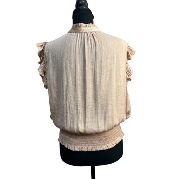 Maison d’Amelie Peasant Blouse Pale Pink Flutter Sleeves Smocked Waist Feminine - Picture 5 of 6